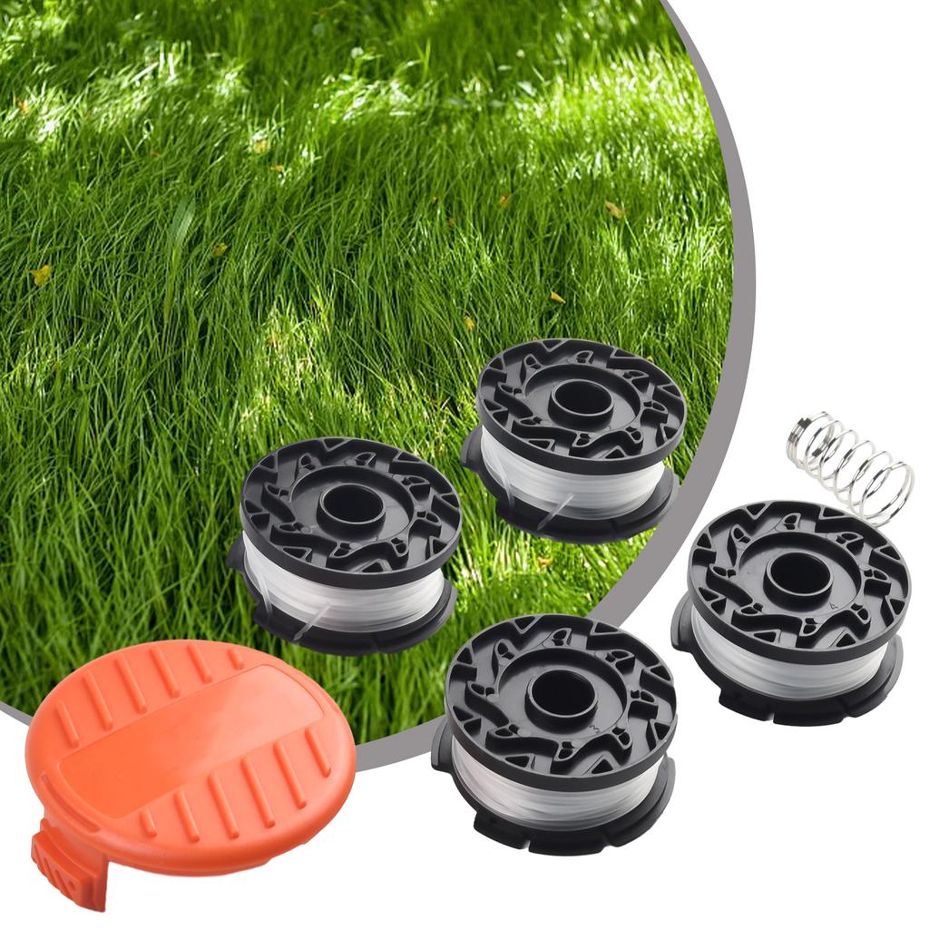 4 Spool Trimmer Replacement with Spring and For Cap for Black and Decker String Trimmer Including GH600 NST2118 and Others