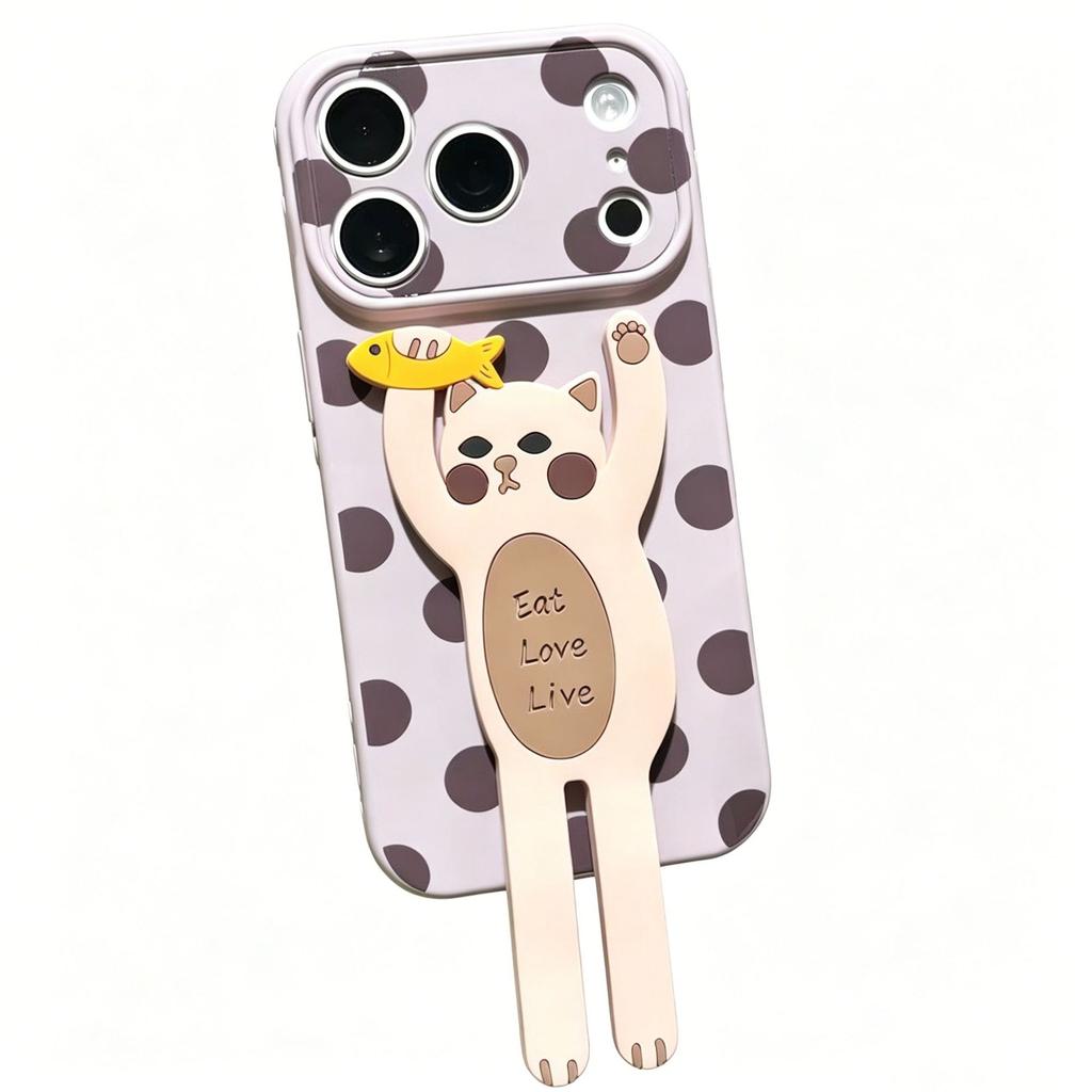 Catching Fish Kitten Applies To Apple 17promax Mobile Phone Case Iphone16 Creative Bracket 15 Cute 14 Cartoon Woman