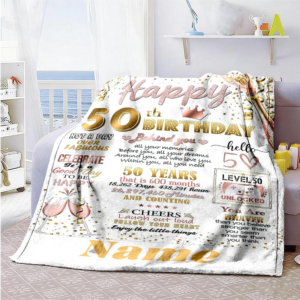 Birthday Personalized Text Blanket Throw Personalized Blanket Soft & Cozy Suitable for Livingroom Office Chair Bedding Living Room for All Occasions