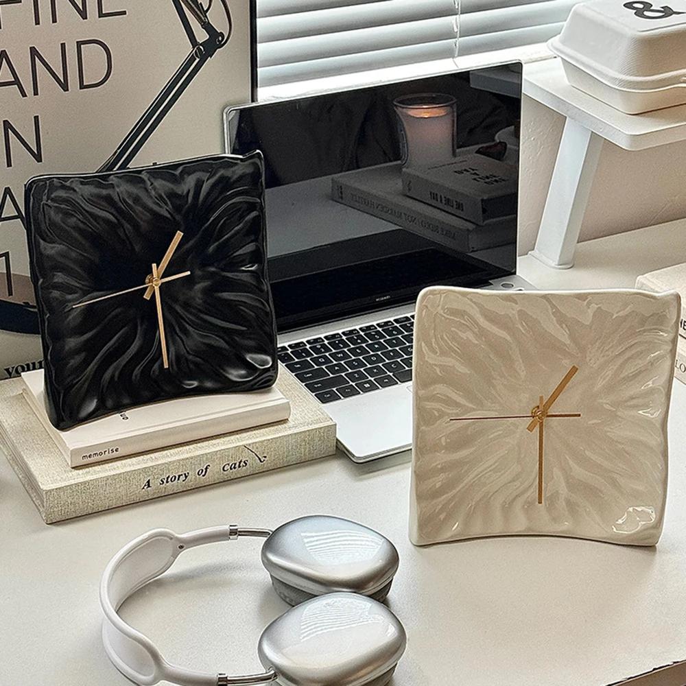 Light Luxury Clock Ceramic Craft Ornaments Nordic Style Fold Clock Wall Clock Niche Artistic Creative Decoration Gift for Friend