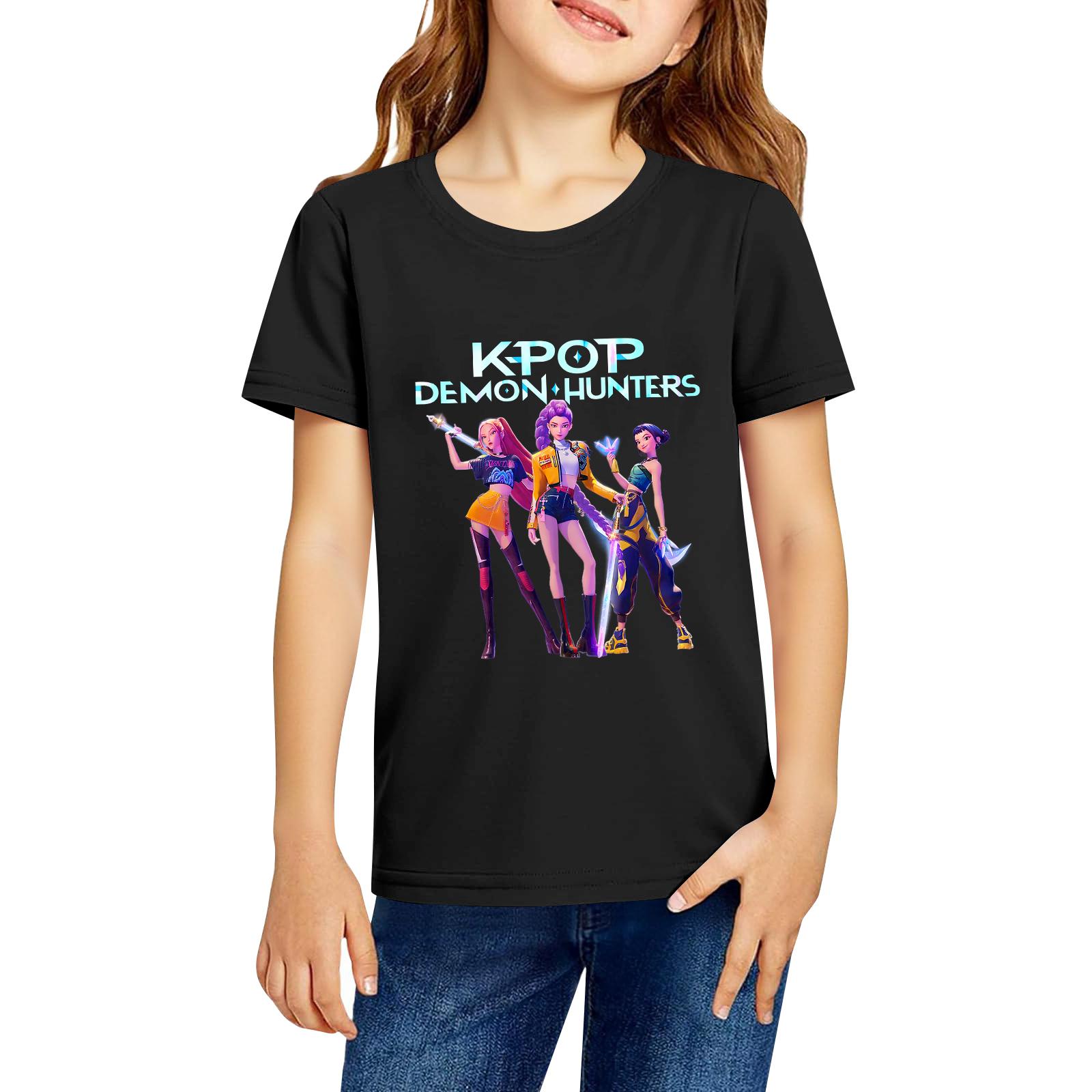 

Модная рабочая одежда с короткими рукавами и круглым вырезом, топы с принтом для детских летних топов 140 чёрный