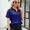 Sommer Kurzarm Satin Hemd Frauen Fashion Solid drehen-unten Kragen Bluse Elegante Beiläufige Lose Büro Damen Tops Blusas 28495