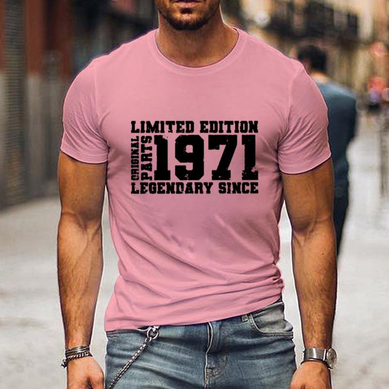 "EDYCJA LIMITOWANA 1971" Nadruk z literami, Casualowe bluzki z krótkim rękawem i okrągłym dekoltem dla mężczyzn, Szybkoschnący, wygodny, casualowy letni T-shirt