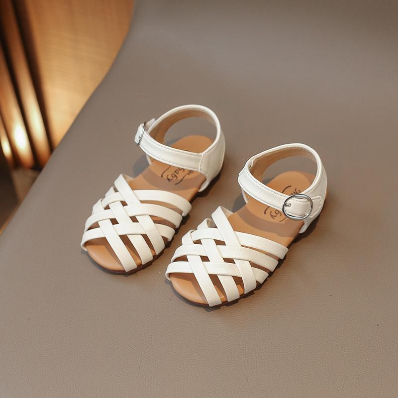 

Босоніжки для дівчаток, нові літні 2024 р., дитячі пляжні туфлі з відкритим носком і пряжкою, м’який низ, плетені туфлі для маленької дівчинки принцеси 25