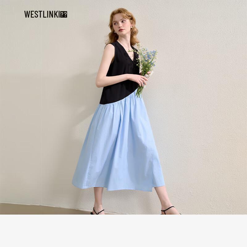 

Xiyu Women s Color-Block Sleeveless V-Neck A-Line Dress L