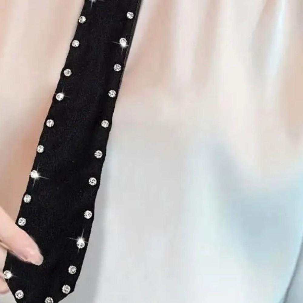 Black Lazy Rhinestone Neck Tie Flexible Pre Tied Neck Tie Business Adjustable Neck Tie Festive