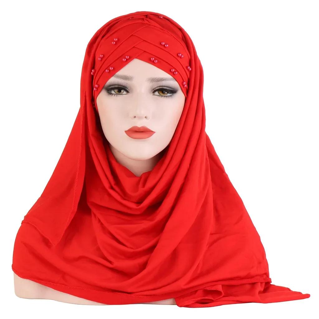 Sofort-Hijab Jersey-Hijabs Für Frauen Kreuz Stirn Pailletten-Turban Muslimische Frauen Hijab-Schal Türkischer Baumwoll-Hijab Für Frauen