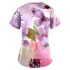Women Fashion Spring And Summer Oil Painting Print V-neck Short Sleeve Workwear With Pockets Tops