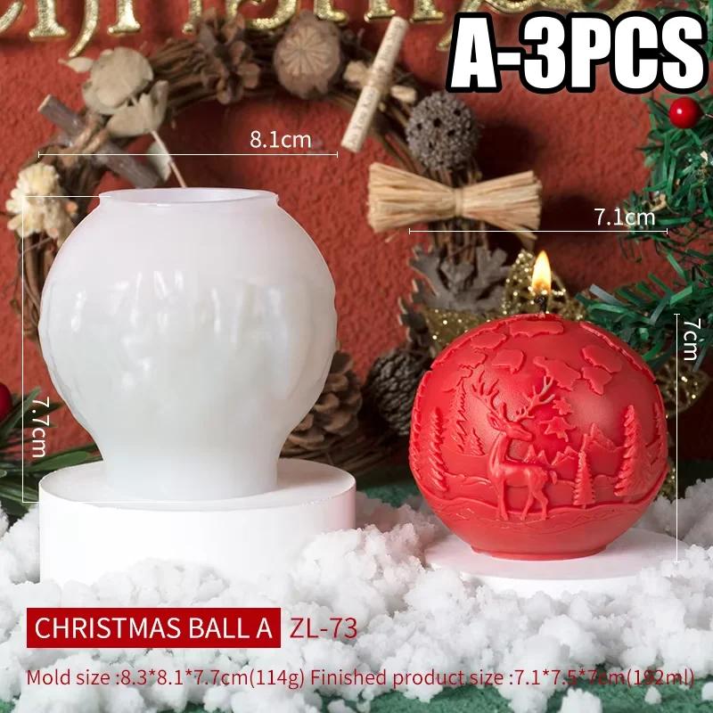 2025 New 3D Christmas Ball Candle Silicone Mold Reindeer-Patterned Silicone Christmas Ball Make Candles Mold Handmade Home Decor