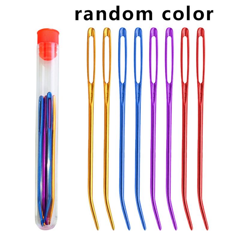 Yarn Needles with Storage Tube, Big Eye Knitting Needles, Random Color Curved Aluminum Sweater Needle-wool Thread Threading Machine Sweater Stitching