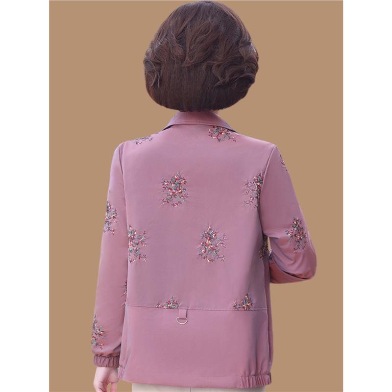 Elegant Embroidered Spring & Autumn Jacket for Moms - Fashionable Casual Trench Coat for Middle-Aged and Elderly Women