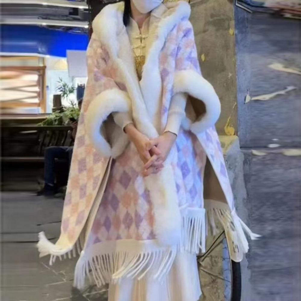 Winter Hooded Cape Poncho - Fleece Lined Extra Thick Mid-length Eco-friendly Outerwear