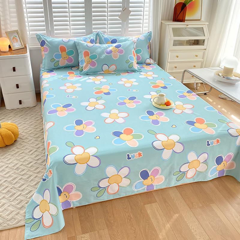 

Cotton Bed Sheet Plant Cartoon Printed Single Double Top King Sheets Pure Cotton Single Size Kids Bed Linen 2 Pillowcase48x74cm