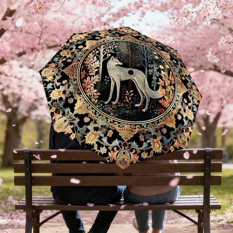 1PC Fox Forest Umbrella-8-Rib Reinforced, Automatic Open, Lightweight & Durable, Cute Fashion Accessory for Outdoor, Beach or Casual Use, Beach Umbrel