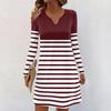 Women's Long-sleeved Casual Midi Dresses V-Neck Print  Casual Dress