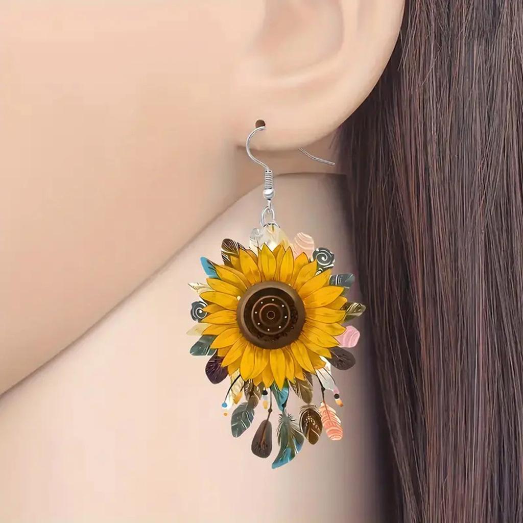 Acrylic Earrings For Daily Outfits Bright Summer Theme Lightweight Comfortable Wear Sunflower Dangle Ear Accessories