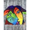 Vibrant Versatility, Elegant Plus Size Women's T-Shirt with Unique Abstract Print Crew Neck, Long Sleeve Perfect Spring