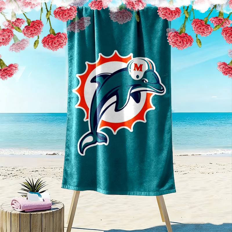Miami Dolphins Print Beach Towel, Large Soft Quick Dry Towel for Beach Camping Swimming