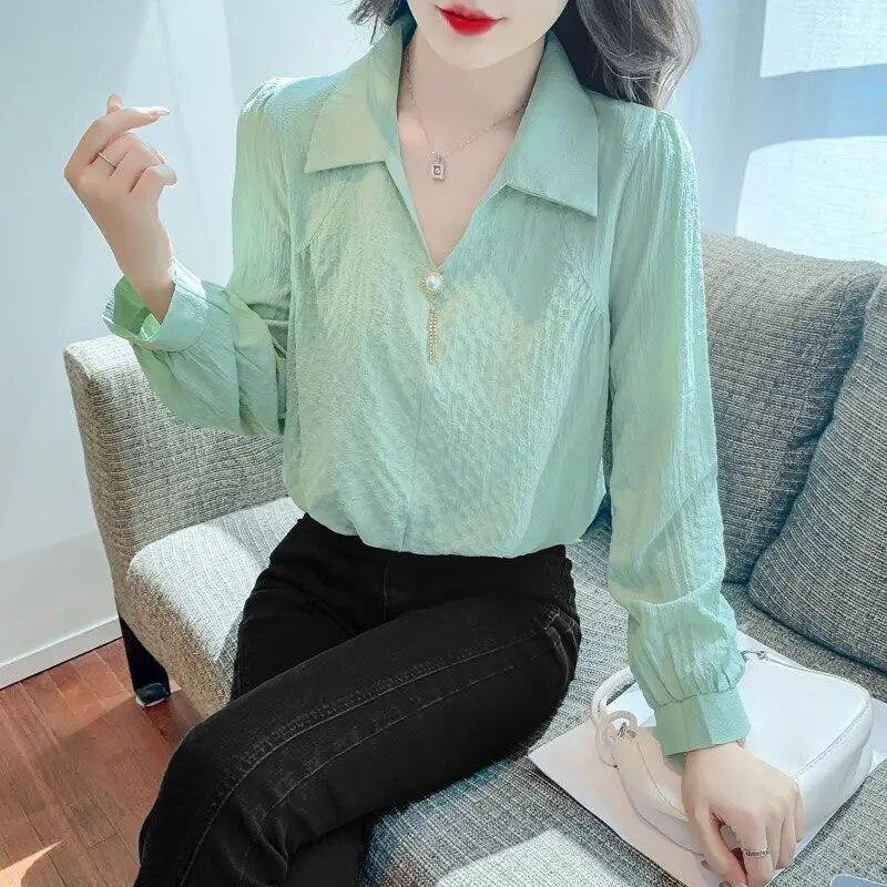 French Chic Long Sleeved Shirt Spring Autumn Women's New Fashion Solid Color Temperament Top