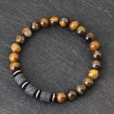Unique Natural Stone Men Bracelet Hematite Healing Braslet Lava Tiger Eyes Beaded Braclet Pulseria Hombre Outdoor Cycling Joias