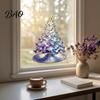 Indoor Outdoor Christmas Decorations Stained Glass Style Tree Static Window Cling, Gradient Starry Sky Reusable Festive Home Decor Xmas Sticker,