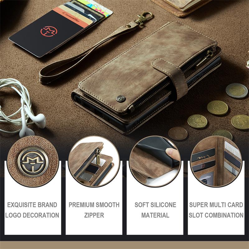 CaseMe Flip Leather Phone Case For iPhone 17 Pro Max 16 Plus 15 14 13 12 11 XS XR X Samsung S26 S25 FE S24 Ultra S23 S22 S21 Zipper Wallet Cards Cover