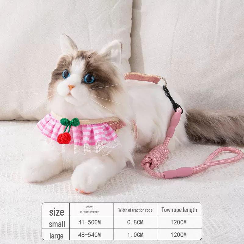 

Летняя шлейка для кошек с цветущей вишней и ошейником - конструкция, препятствующая выскальзыванию, для гуляющих кошек и маленьких собак Small