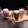 Double Wall Glass Mug with Flower Glitter Inside 450ml Large Capacity Heat & Cold Resistant Transparent