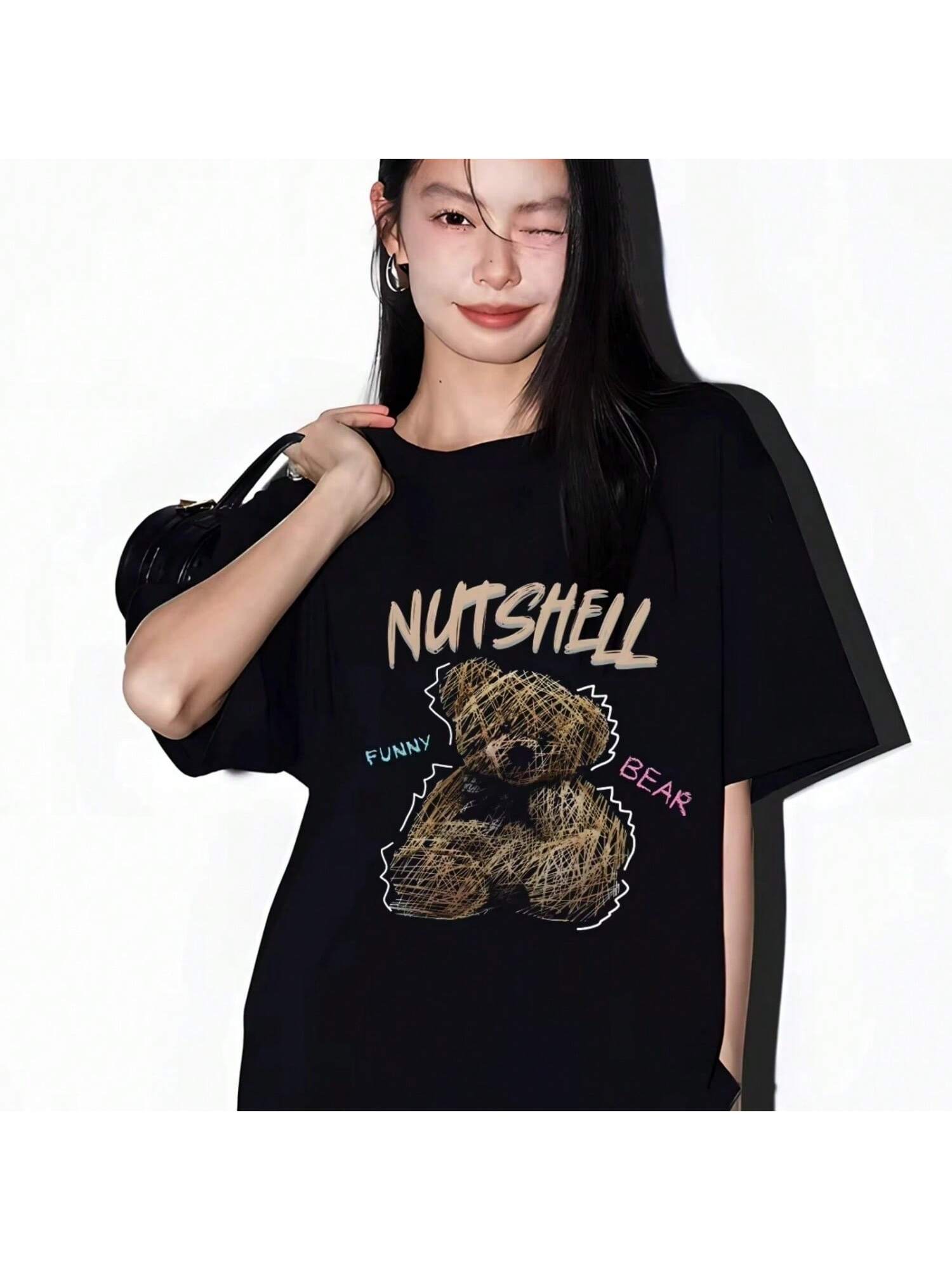 2025 Korean And Japanese Harajuku Y2K Top T-Shirt Plus Size Street Wo Bear Print T-Shirt And Wo Short Sleeved S разноцветный