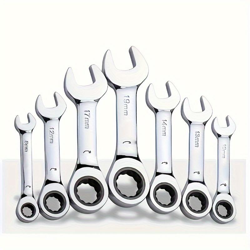 [Reversible Wrench] 6mm-19mm Reversible Combination Wrench | Short Handle Single Wrench, 72 Tooth Ratchet Socket Wrench Nut Maintenance Tool