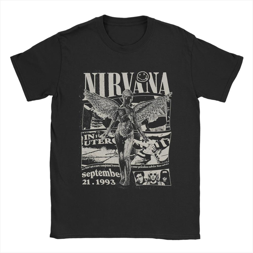 Kurt Cobain Guitar Rock-Nirvanas T Shirts Men Women 100% Cotton Vintage T-Shirts O Neck Tee Shirt Short Sleeve Clothes Plus Size