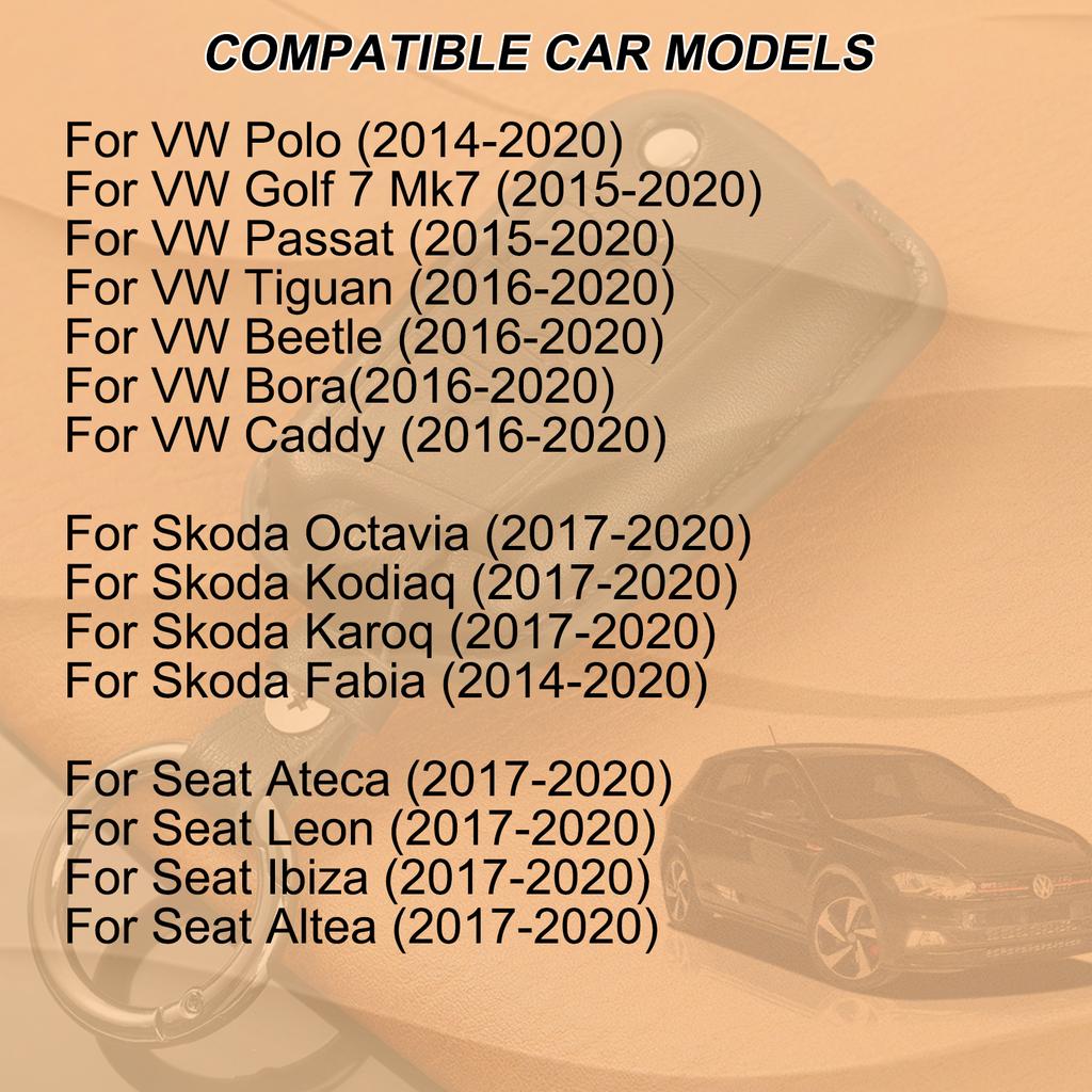 3 Button Genuine Leather Key Ring Case Cover Shell Holder Protect For Volkswagen Golf 7 2015-20  Skoda Fabia 2014-20 Seat Leon