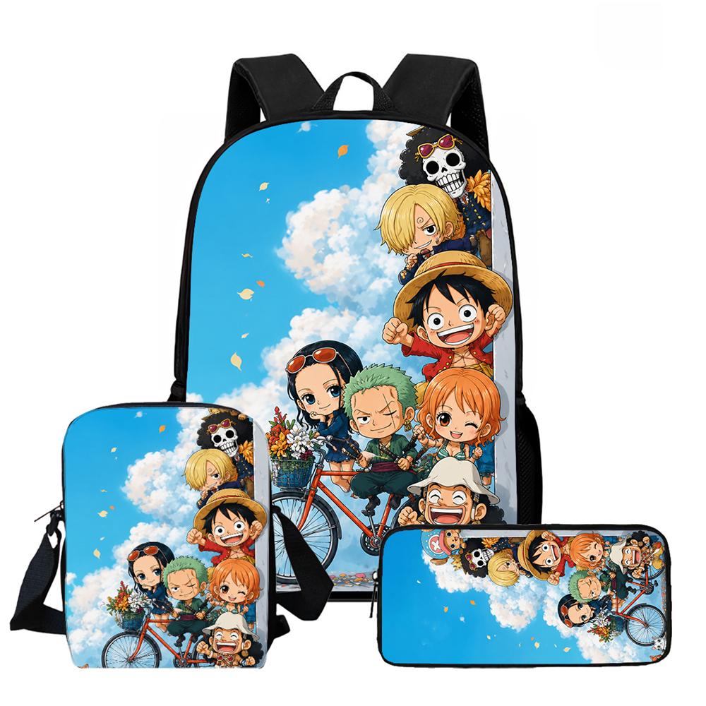 One Piece 15-Inch Mochila 3 PCS Lightweight Durable School Backpack With Crossbody Bag And Pencil Case For Boys Girls Ages 6-10