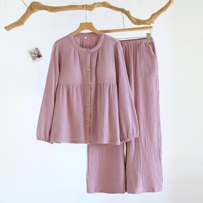 2026 New Women's Spring and Autumn Pajama Set 100% Cotton with Chest Mat Round Neck Long Sleeve Home Clothes Two Piece Set