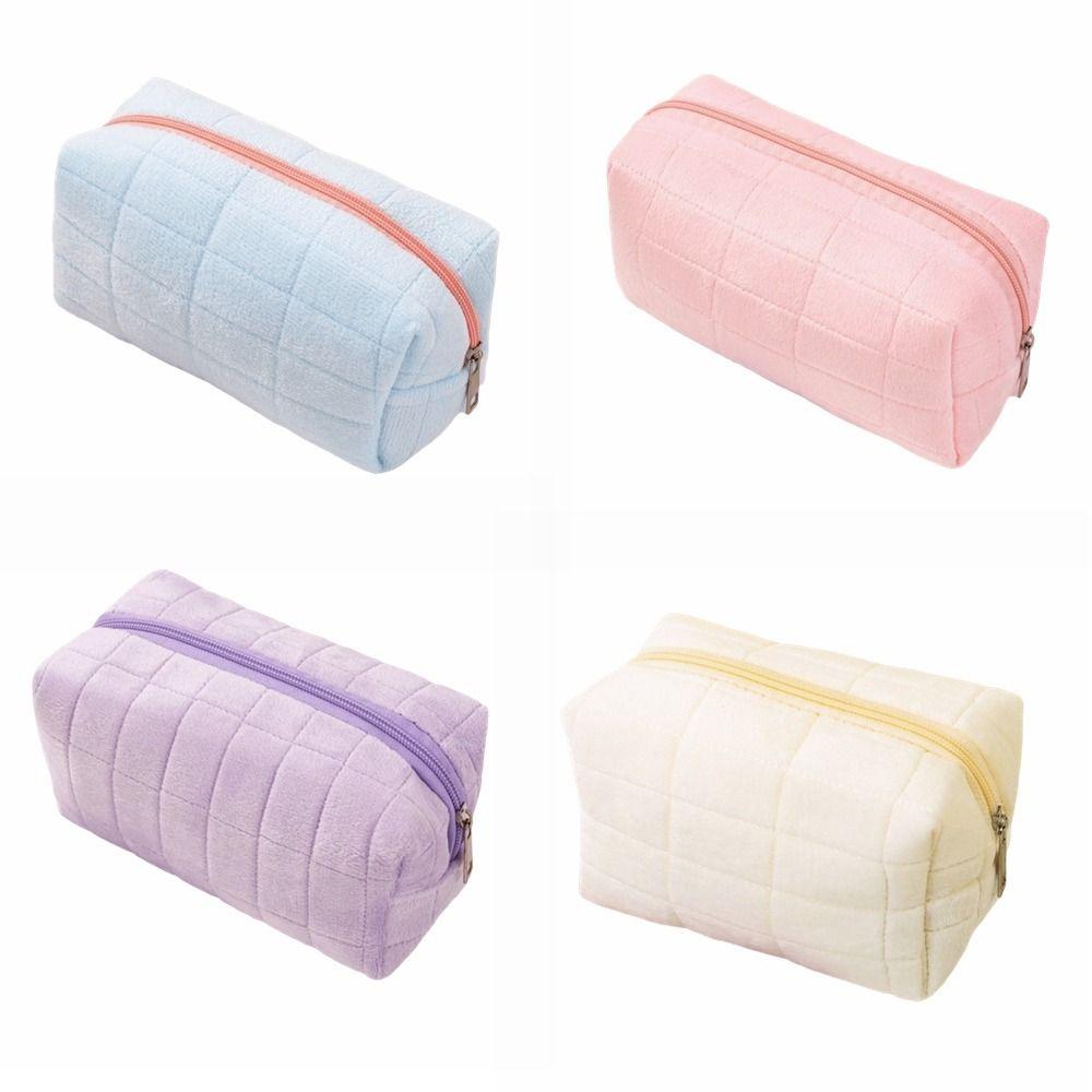 Minimalist Plaid Makeup Bag Zipper Closure Travel Toiletry Bag Cosmetic Bag Students