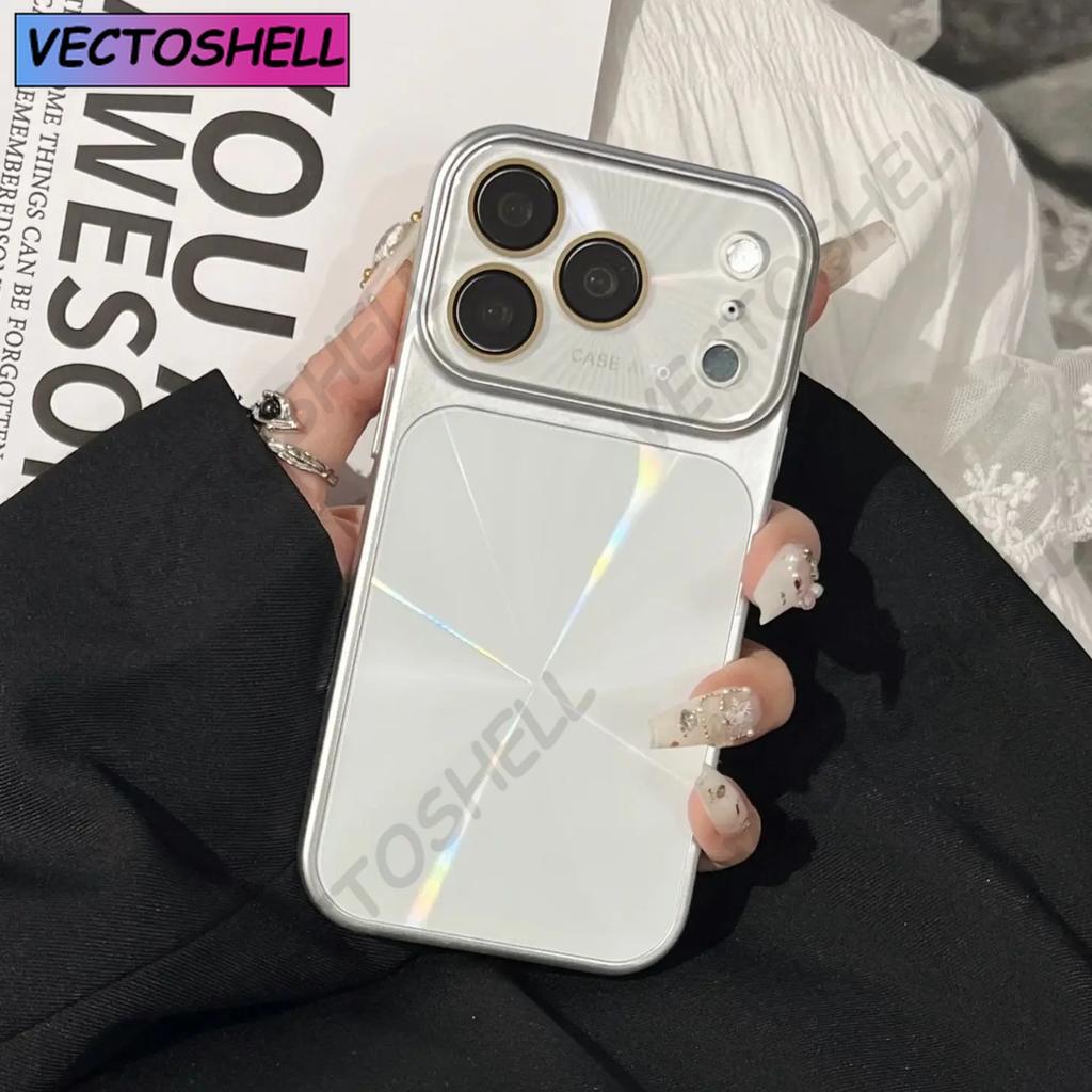 Dazzling Laser CD Pattern Large Window Bumper Case For iPhone 17 16 15 14 13Pro Max Shockproof Crystal Camera Protection Cover
