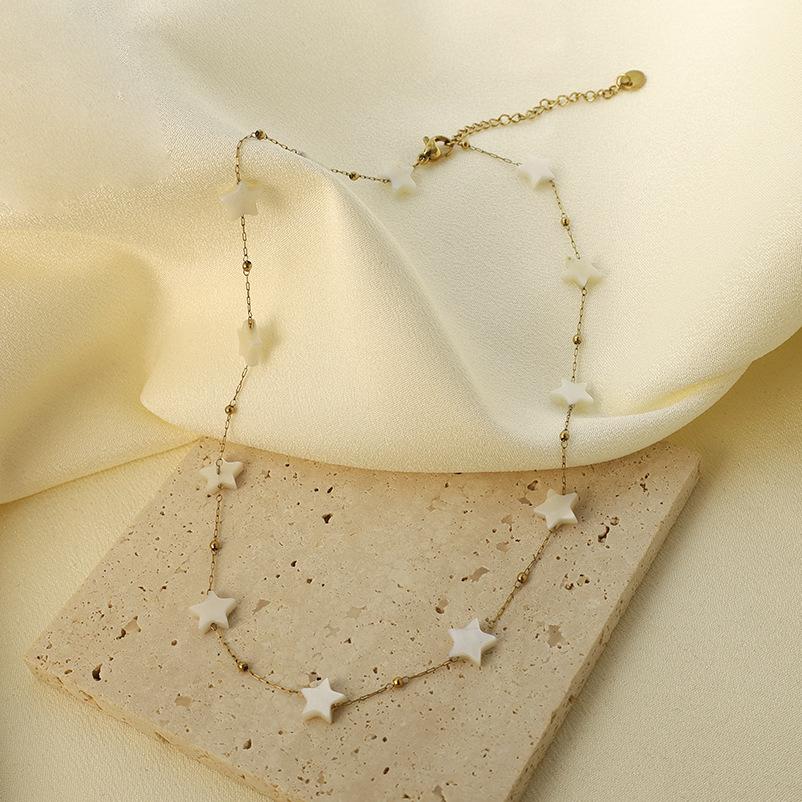 Stainless Steel Personality Popular Non-Fading Texture White Five-Pointed Star Collarbone Necklace Bracelet Set Elegant Accessories Women
