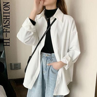 Blusas de Mujer Sólidas Casuales Sueltas Camisas Cuello Vuelto Todo Combinable Estilo Coreano Moda Sencilla Tops Femeninos Abotonados Otoño