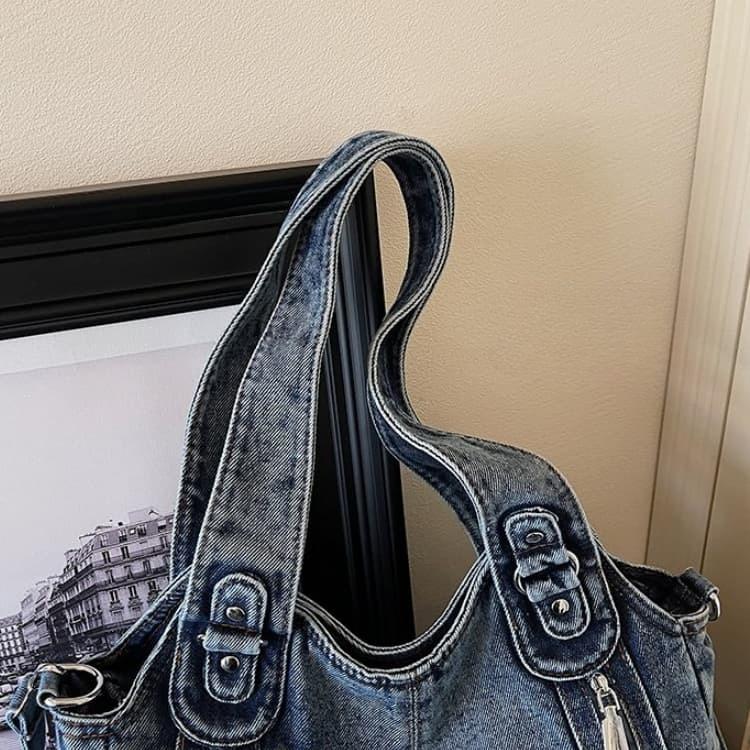 Vintage multi-zipper denim bag women's shoulder messenger bag