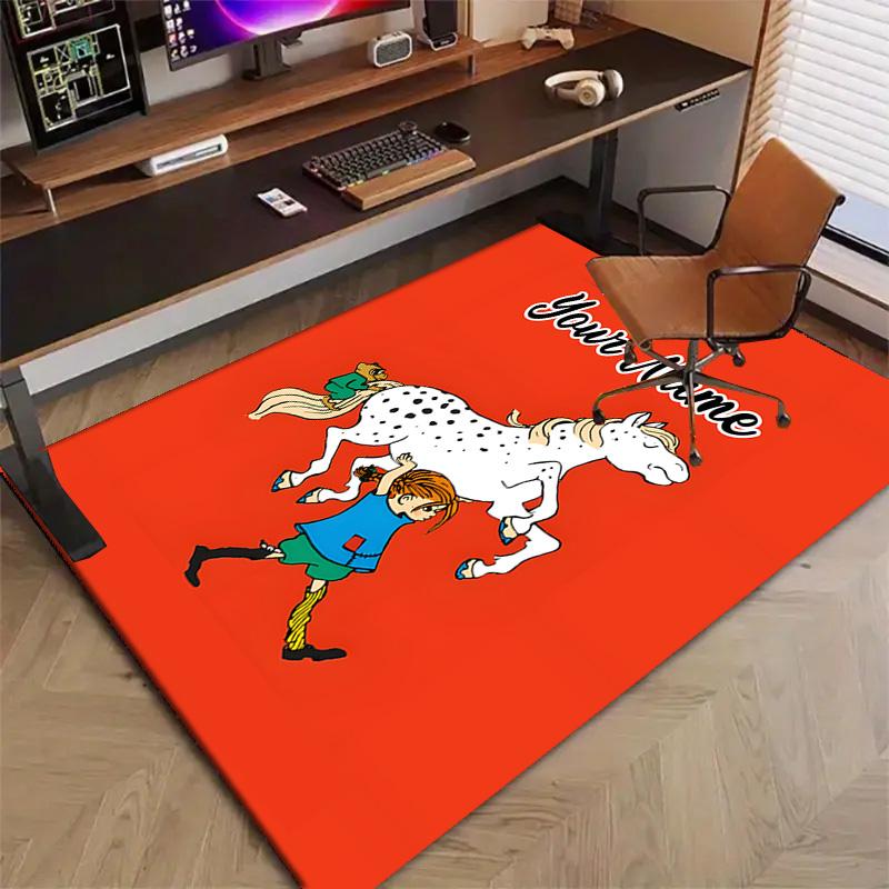 Custom Pippi Longstocking Mat Personalized Name, Polyester Washable Indoor Entryway Rug, Gift for Christmas, Easter, Thanksgiving Day