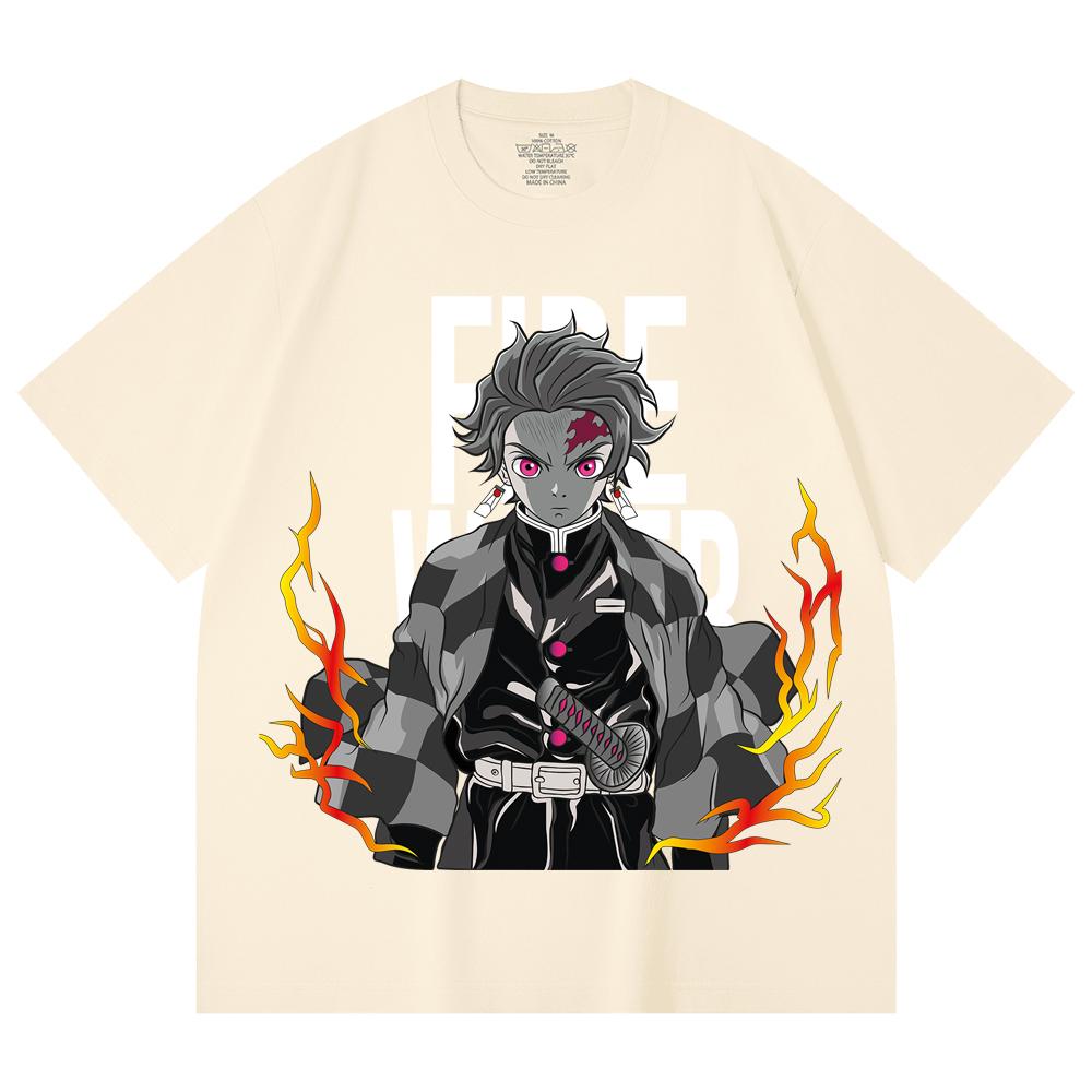 230 Gsm 100% Cotton Demon Slayer V116 Tanjiro Print Unisex Heavy Cotton T Shirt