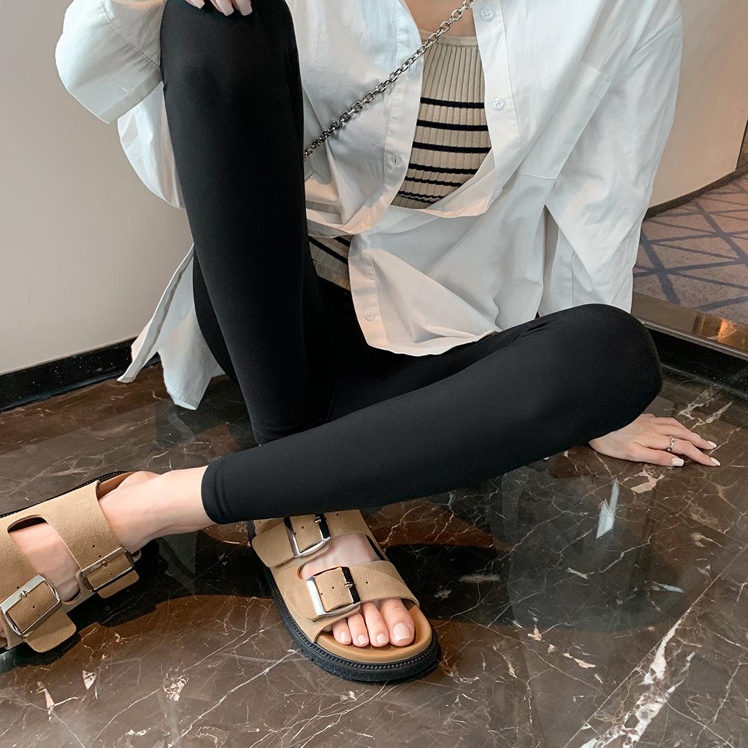 

- [] _ retro leather thick bottom double buckle with slippers women s sandals outside 35 хаки