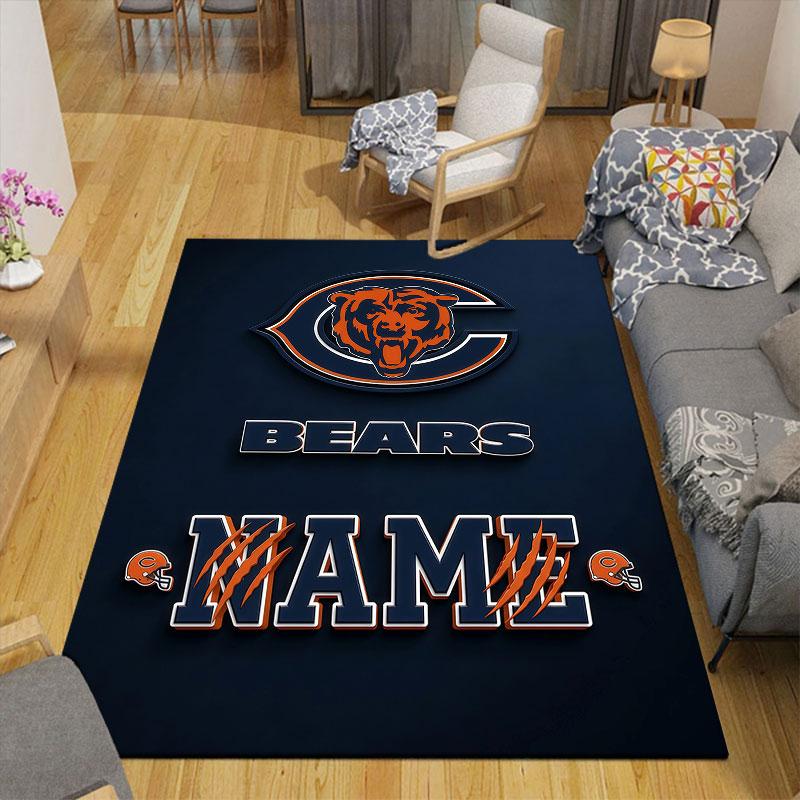 Custom Name,Chicago Bears Home Sofa Decoration for Living Room & Bedroom, Non‑Slip Play Flannel Floor Mat for Game Room
