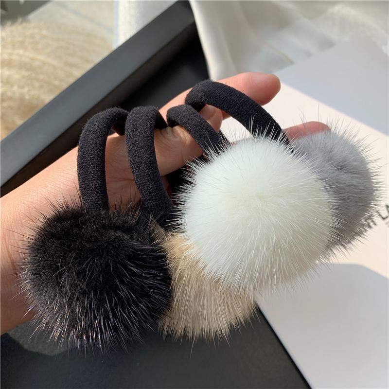Mink Fur Ball Rope Female Korean Cute Simple Plush Hair Rope Headdress Online Celebrity Temperament Hair Band Elastic Hair Accessories.