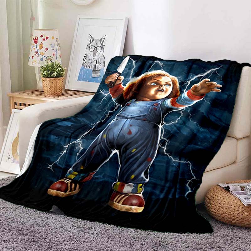 Chucky Child's Play Horror Movie Print Flannel Blanket Cozy Warm Throw Bedroom Sofa Birthday Present Indoor Home Holiday Decor