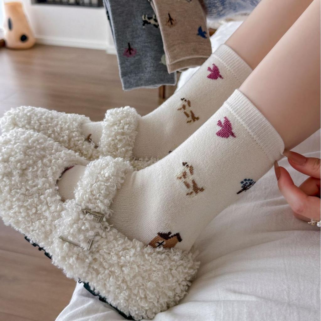 Autumn Wool Fairy Tale Socks Women'S Medium Tube Socks Tide Girl Cute Cartoon Stockings