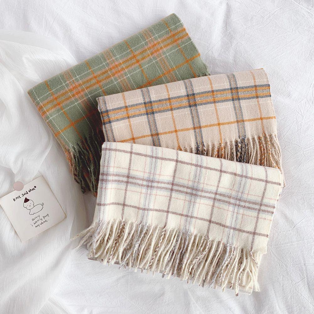 Girls Imitation Cashmere Lattice Stripe Checked Grid Wraps Korean Long Shawls Women Winter Scarves