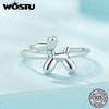 WOSTU 925 Sterling Silber Ballon-Welpen-Öffnungsring, süßer Hund, verstellbarer Ring, einfacher Schmuck für Frauen