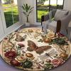 [1pc Cream Ivory Floral Butterfly Meadow Office Chair Carpet] Digital Printed Round Rug for Home & Game Room Use, Soft Indoor Sofa Chair Mat