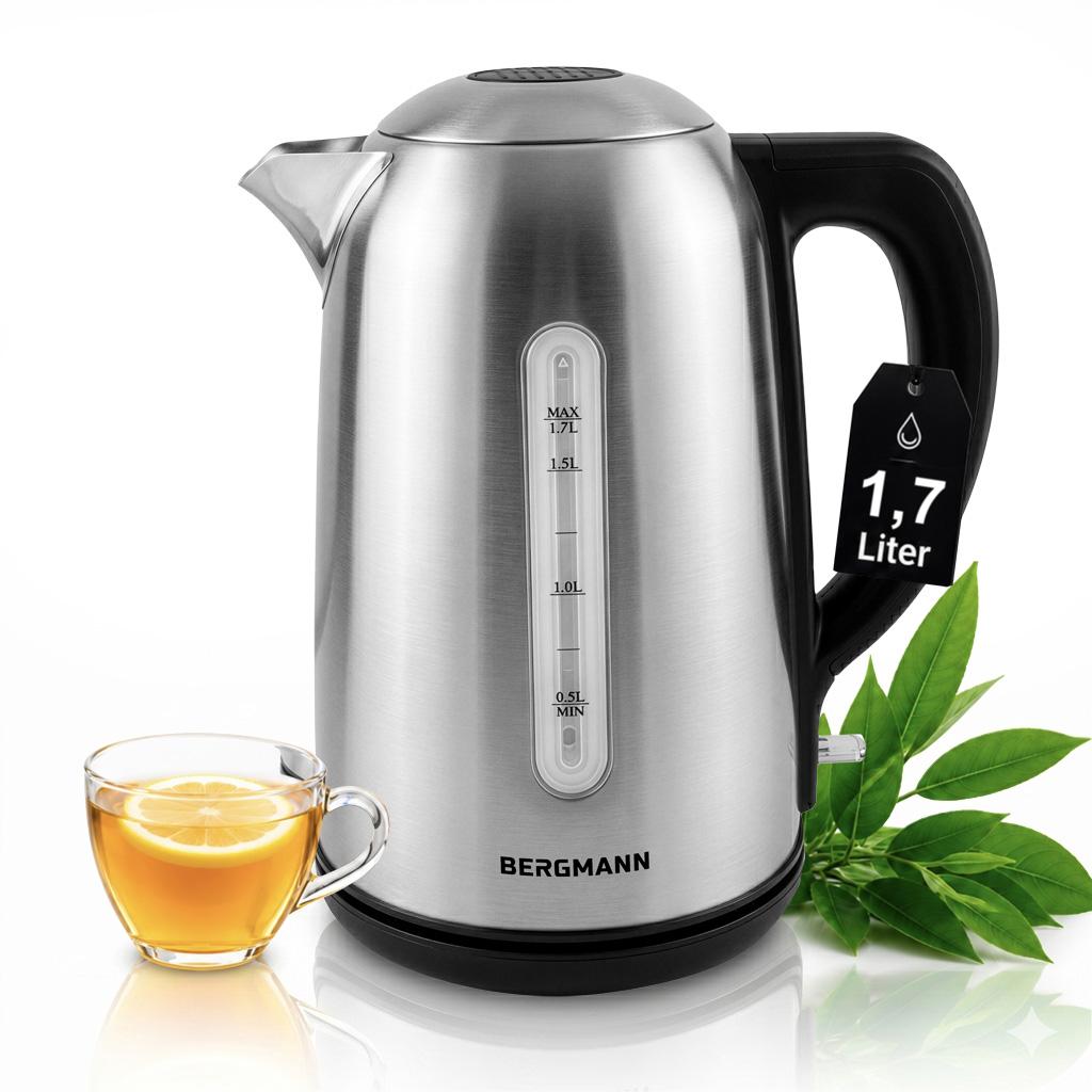 Bergmann Fr006 1,7L 2200W Roestvrijstalen Elektrische Waterkoker, Zwarte Basis, N